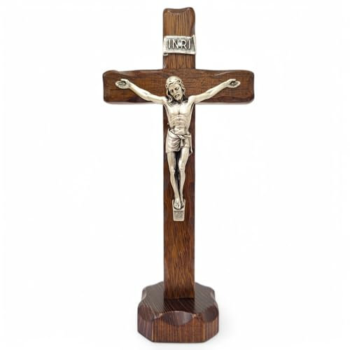 La Balestra Tischkreuz - Handarbeit Made in Italy Christus und INRI 999 Silber plattiert - Tischkreuz aus Holz, Pflege und Präzision der Details des Jesus Kruzifix - 27 x 13,5 cm
