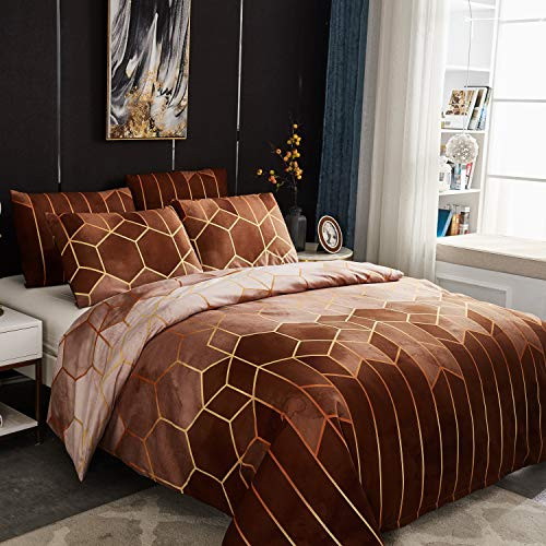 Sets Housse de Couette 220x240 cm avec 2 x Taies d'oreiller 50x70 cm,Mode Unique 3D Géométrique Imprimé Boho Microfibre Literie Parure de Lit Linge de Lit avec Fermeture Éclair pour 2 Personnes