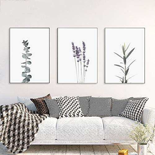 Aquarell Lavendel Leinwand Kunstdruck und Poster, botanische Leinwand Malerei Bauernhaus Dekor Eukalyptus Kunstdrucke Wanddekoration 20x30cmx3pcs Kein Rahmen
