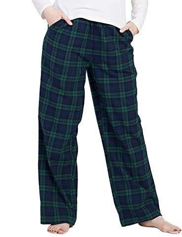 LAPASA Pantaloni Pigiama Donna a Palazzo in 100% Flanella di Cotone/Cotone Leggero Tuta Notte L74 - Tuta Larghi Yoga Estivi Curvy verde scuro e navy a quadretti XXL