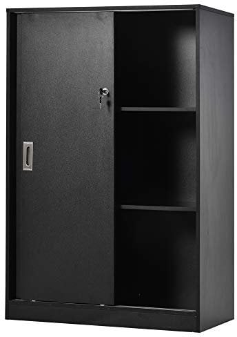 HOMCOM Armoire de Bureau 2 Portes coulissantes verrouillables dim. 80L x 40l x 120H cm 2 étagères Panneaux Particules Noir