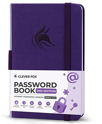 Clever Fox Libro delle password seconda edizione piccolo – Password Keeper tascabile con linguette alfabetiche laminate – Notebook per indirizzi Internet e dettagli di accesso – 8,9 x 14,2 cm (viola)