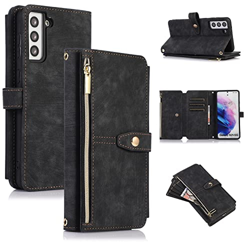 ZCDAYE Hülle für Samsung Galaxy S22 mit Kartenhalter Geldbörse, Leder Samsung Galaxy S22 Handyhülle Handytasche Schutzhülle für Samsung S22, Schwarz