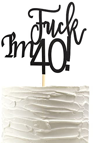 Arthsdite 40th Cake Topper for Men and Women Forty Birthday Decorations Funny 40 and Fabulous Decoration - Black Glitter