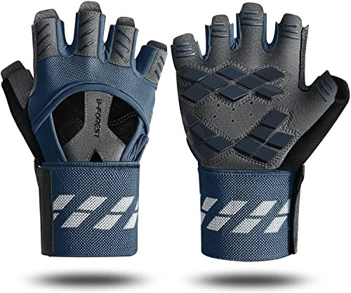 B-Forest Trainingshandschuhe Fitnesshandschuhe Gewichtheberhandschuhe mit Handgelenkbandage für Männer Frauen für Training, Übung, Fitness (Blau, L)
