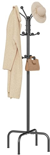 Hoctieon porte manteau sur pieds, porte-manteau bois d'entrée avec 12 crochets, porte-manteau en métal, porte-manteau robuste, arbre à manteau autoportant, Sécurisé aux quatre coins, noir