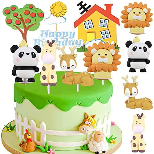 HGSHUO Waldtiere Tortendeko Geburtstag Kuchen Deko Tiere Cake Topper Happy Birthday Cupcake Topper Kindergeburtstag Torte Deko Dschungel Party Kuchendeko Geburtstagsdeko Deer 9 Stück