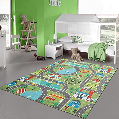 Teppich-Traum Kinder Spielteppich mit Stadtlandschaft auf Wiese in grün Größe 120x160 cm