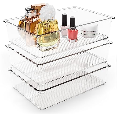 SOVATON 3 Stück große Schubladen Organizer 15,5 * 23,2 cm, Schubladen Ordnungssystem, Schreibtisch Schubladentrenner, Schubladeneinsatz Küche Bad Büro, Aufbewahrungsbox Make Up Kosmetik Schminktisch