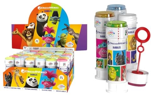 DULCOP - Pack mit 36 Dreamworks Seifenblasen - Seifenblasen - 60 ml - 047336PA - Mehrfarbig - Kunststoff - Offiziell lizenziert - Kinderspielzeug - Outdoor-Spiel - Ab 3 Jahren
