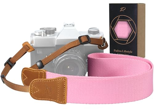Padwa Lifestyle Pink Camera Straps - Double Layer Crazy Horse Cowhide Head,1.5 Wide Pure Cotton Woven Camera Straps,Adjustable Shoulder & Neck Strap for DSLR Cameras,Great Gift for Photographers