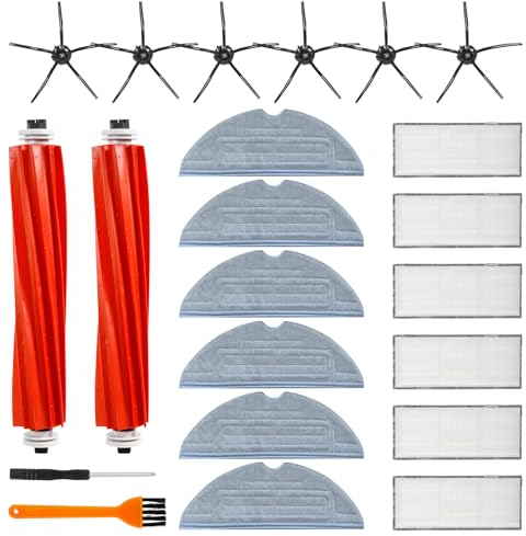 AMZJMT Pack de 22 accessoires Roborock S7,Pièces de rechange pour Roborock S7/S7+/T7S Plus/T7,2 brosses principales,6 filtres,6 brosses latérales,6 lingettes microfibres pour aspirateurs Roborock
