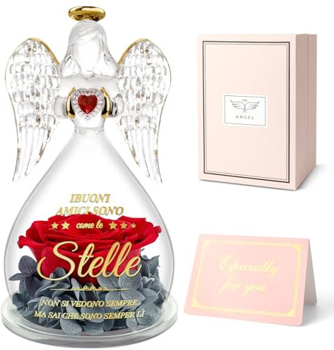 Miofula Regalo Amica Compleanno, Idee Regalo Natale Donna, Rosa Stabilizzata con Angelo di Vetro Regalo Migliore Amica, Regali Amica Speciale, Rosa Eterna Regalo di Anniversario per Migliori Amiche