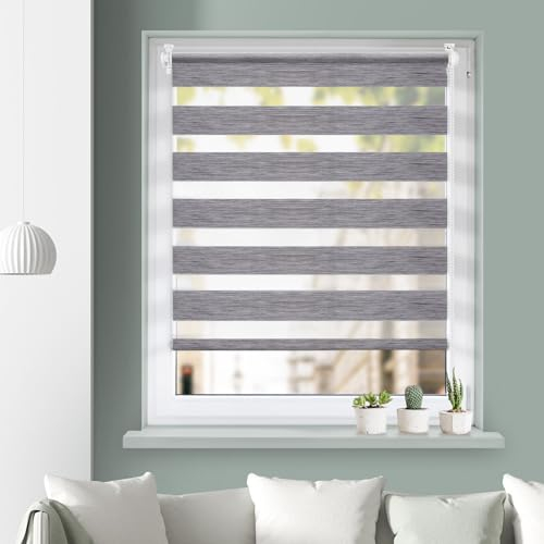 Grandekor Doppelrollo Klemmfix ohne Bohren Marmor Grau 80x120cm(Stoffbreite 76cm) Fenster Rollos für innen Klemmrollos Duo Rollos für Fenster ohne Bohren mit Bohren Privatschutz UV-Schutz Zebrarollo
