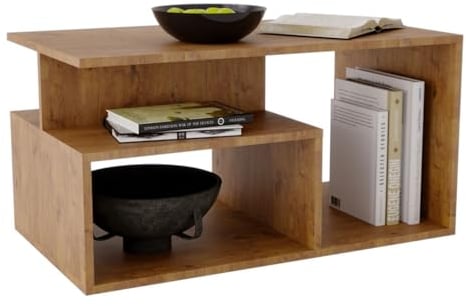 CraftPAK Wohnzimmer Tisch für Couch aus hochwertigem Holz, Stabiler & moderner Couchtisch mit zusätzlicher Ablagefläche | Farbe Retro Braun