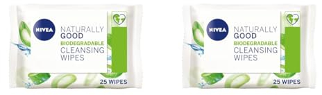NIVEA Naturally Good Biodegradable Wipes, 100% Plant Fibre Make-Up & Face Wipes (Pack of 2 x 25)