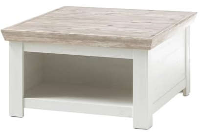 Furn.Design Couchtisch in weiß Pinie und Oslo Pinie Holz im Landhaus Stil Beistelltisch mit Truhe und Alage Wohnzimmertisch mit Straumraum quadratisch 86 x 86 cm Rovola (Couchtisch 2)