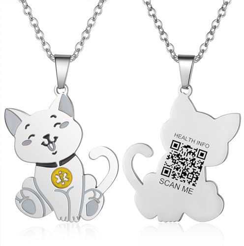 Theluckytag Medizinische Notfall-Halskette für Männer, Frauen, Kinder, 48,3 cm, medizinische ID-Halskette, graviert, QR-Code, mehr Platz, individuell