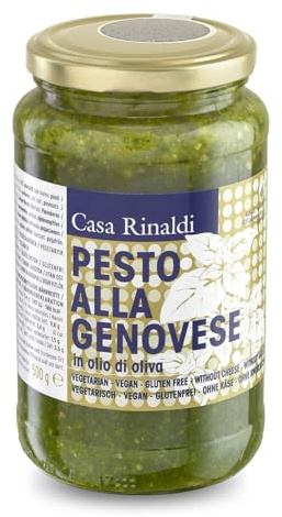 Casa Rinaldi - Pesto Sauce mit Basilikum in Olivenöl, Intensiver Geschmack von Basilikum, Ideal Zum Anmachen von Nudelgerichten und Kartoffelklößchen, 500g Glas
