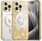 Ethanger for iPhone 15 Pro Max Case with 2 Screen Protector Compatible with MagSafe, Magnetic Cover Shockproof Frosted Bumper with Glitter Card and Wrist Strap for Women Girls, Titanium Gold
