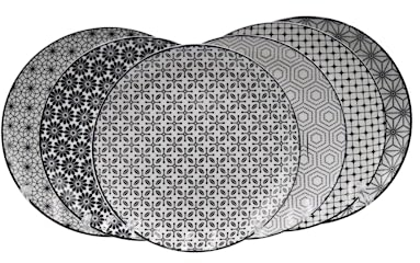 Artime - Lot de 6 Assiettes à Dessert, Petites Assiettes Plates, Assiettes à Motifs, Assiettes en Porcelaine Noir et Blanc, Assiettes Elégantes, Design 2, Collection KOMAE