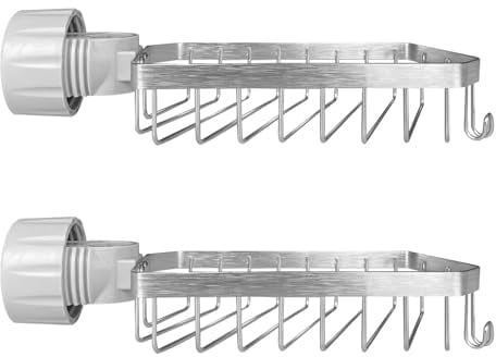 Bnimtm Lot de 2 étagères de douche sans perçage, porte-savon, en acier inoxydable 304, pour barre de douche, porte-éponge pour cuisine, convient pour robinets de cuisine