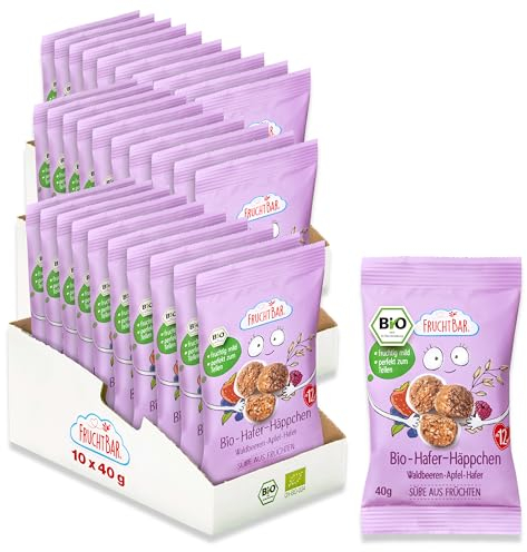 FruchtBar Bio Hafer Häppchen mit Waldbeeren, Apfel, Hafer, 30er Vorratsset, zuckerfreier Kinder-Snack, für Babys ab 12 Monaten & Kinder, 30x 40g