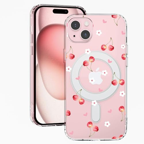 MAYCARI Cherry Magnetic Case for iPhone 13, Cute Kawaii Cherry Clear Soft Slim Fit Shockproof Protective Case Compatible with MagSafe for iPhone 13