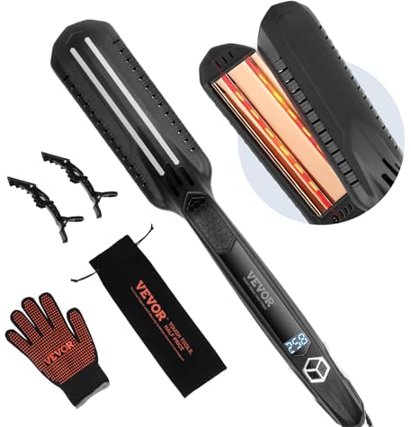 VEVOR Plancha de Pelo Plancha Plana de Titanio 38 mm Plancha de Pelo Dual por Infrarrojos con Pantalla LCD 19 Niveles de Temperatura Plancha de Pelo Calentamiento Rápido para Peluquería, Hogar, Viajes