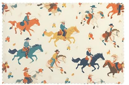 YYHWHJDE Platzdeckchen-Set, 30,5 x 45,7 cm, für Party, Küche, Esszimmer, Dekoration, waschbar, leicht zu reinigen, Cowboy-Aufdruck, Pferd, 6 Stück