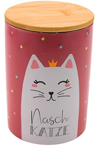 Dekohelden24 Stilvolle Keramik Aufbewahrungsdose/Kaffeedose/Frischhaltedose/Gebäckdose Nasch Katze. Motiv: Katze. Größe: H/Ø 15,6 x 11 cm.