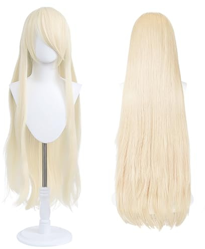UTIEHD 100cm Long Light Blonde Straight Wig, Universal Anime Costume Wig | Heat-resistant synthetic fiber for halloween parties anime cosplay, Includes 2 wig caps, Versatile styling.