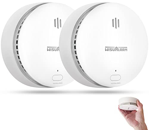 Lot de 2 détecteurs de fumée, avec bouton silencieux/test, sans perçage, conforme à la norme EN 14604