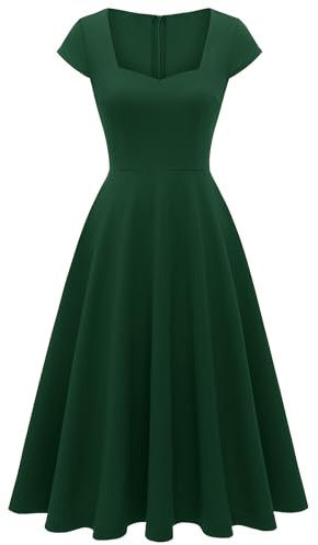 Berylove Grünes Kleid Rockabilly Damen Cocktailkleid Damen Elegant Für Hochzeit Damen Kleid Festliches Kleid Damen Hochzeit Retro Kleider BLP8009 DarkGreen 2XL