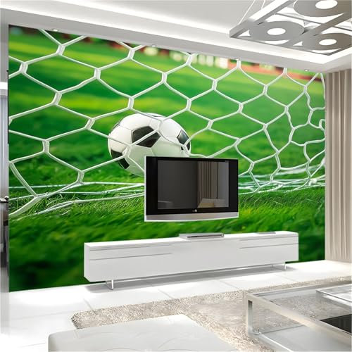 3D Printed Wallpaper Football Flying Into The Goal Grass Non-Woven Mural 200 x 140 cm Modern Photo Wallpaper Green Living Room Fashion Home Decor Wall Mural