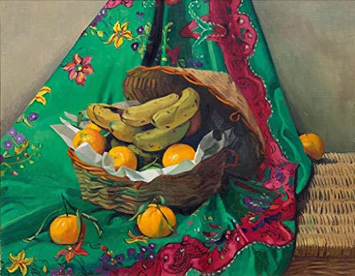 ZHAOSHAN Felix Edouard Vallotton Leinwandbilder, Poster, 58 x 90 cm, ohne Rahmen, Korb mit Mandarinen und Bananen