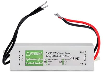 LED Driver, 15W 12V Lighting Transformer, 90-250V AC to 12V DC IP67 Waterproof 1.25A Power Supply Constant Voltage Adapter for Outdoor Garden Strip Lights LED Bulbs Lighting Projects (15.00, Watts)