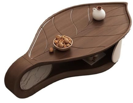 ZENY896V Couchtisch Blattförmiger, minimalistischer Couchtisch, modernes asymmetrisches Design aus Walnussholz for stilvolle Wohnzimmer Kaffeetisch
