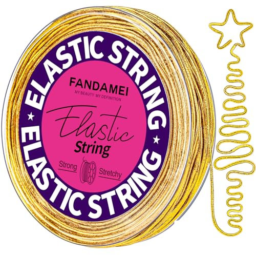 FANDAMEI Gummiband Für Armbänder, Metallische Elastische Kordel Gold, Kordelband, Kordel Weihnachten, Goldfaden Zum Basteln, Elastische Goldfaden für DIY Handwerk Schmuckherstellung, 1.2mm x 15m, Gold