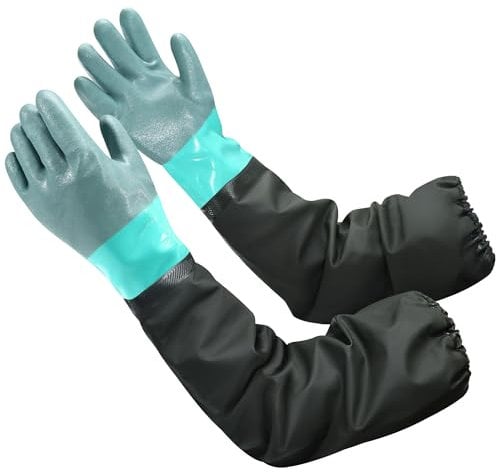 27 Long PVC Waterproof Gloves - Heavy Duty Chemical-Resistant Full Arm Gauntlet for Strong Acid, Alkali, and Oil