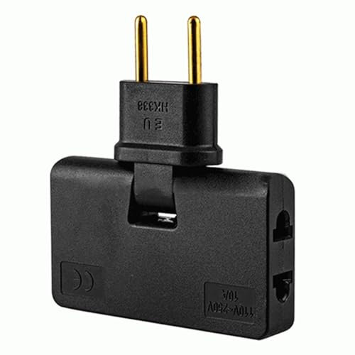 TECHZOCO Adattatore a spina piatta a presa da parete, presa multipla, adattatore di presa con 3 uscite, spina girevole a 180°, spina piatta, 3 prese, presa piatta, 250 V, presa terra 10 A, nero