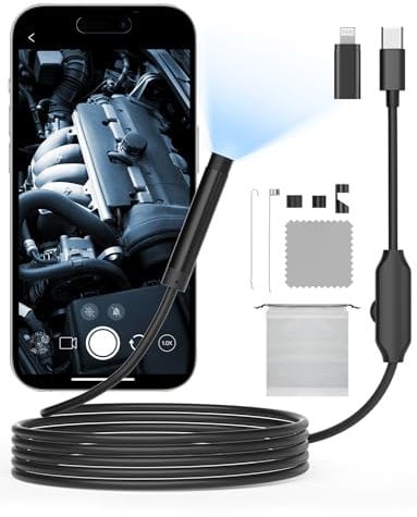 Telecamera per Endoscopio con luce,Telecamera per Endoscopio 1920P HD,Telecamera per ispezione 5m con 8 luci LED, nessuna WLAN richiesta,Ip67Impermeabile per smartphone Android e iOS,iPad, Samsung