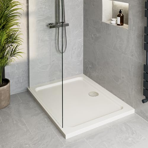 Podium® 1000 x 760 x 45mm White Bathroom Non Slip Tray for Enclosures Cubicles & Wet Room with Chrome Waste, Rectangular