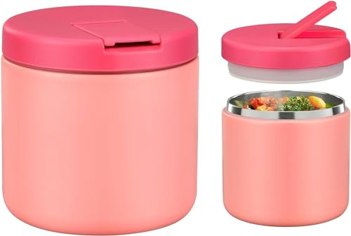 Itslife Termo para Comida 560ml, Taza Aislada de Acero Inoxidable para Alimentos Fríos y Calientes, Recipiente Térmico Apto con Cubrehebillas & Cuello Ancho para Escuelas, Oficinas, Rosa
