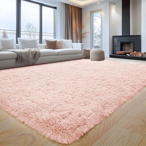 INSPIRE HOMEWARE Rugs Living Room 120 x 170 cm - Soft Fluffy Pink Area Rugs for Bedroom - Non Shedding Modern High Pile Carpet for Lounge Fluffy Rug for Kids Room