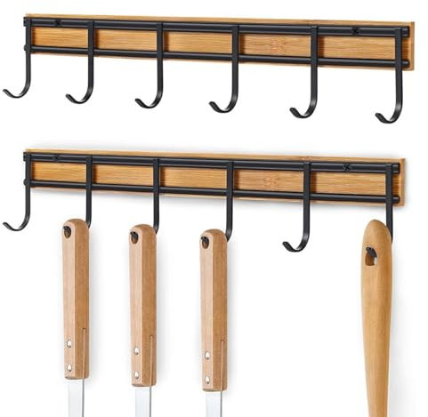 Juego de 2 soportes para utensilios de cocina, almacenamiento para ahorrar espacio, montaje en pared, 6 ganchos, organizador para armario de cocina, lavabo, despensa, apartamento, restaurante