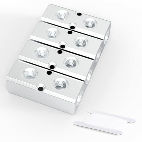 GASHER 4PCS 2 Way 4 Port Aluminum Pneumatic Manifold Air Distribution Block Splitter 1/4 Output Port 1/2 Supply Port