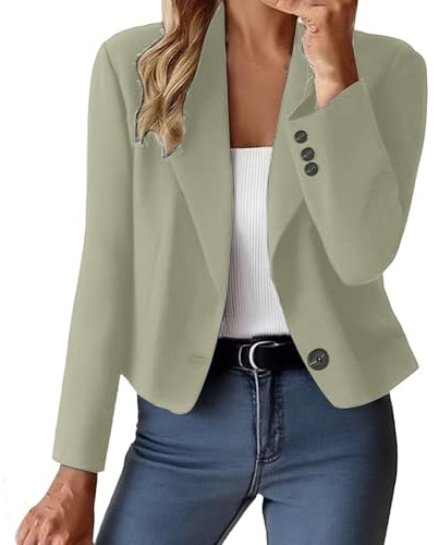 HUIFUAO Blazer court pour femme, veste de costume noir, habillé, décontracté, manches longues, 1 bouton ouvert sur le devant, cardigan d'automne