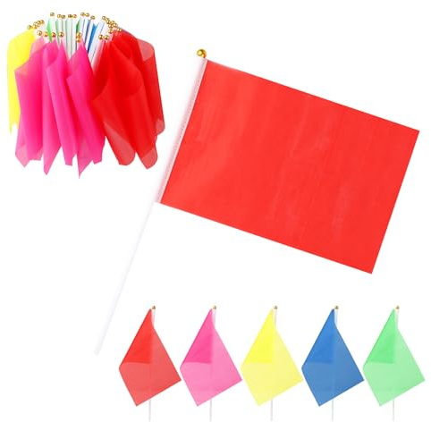 ​​50 Stück Mini-Flaggen auf Stöcken,Handgehaltene Kleine Fähnchen,Blanko Handflaggen,Kleine Bunt Flagge,für Sportveranstaltungen,Feierlichkeiten und Partys,21x14cm (Rot,Gelb,Glau,Grün,Rosa)​