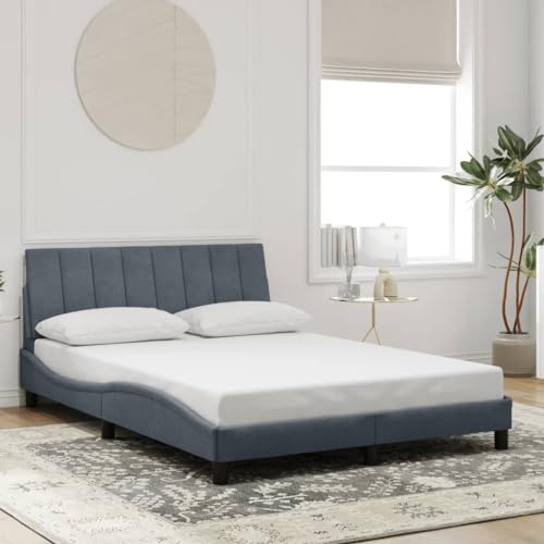 HaoChrymec Bettgestell ohne Matratze Dunkelgrau Samt 120x200 cm, Kopfteil mit Schaumstoff, schlafsofa, polsterbett, Für Schlafzimmer & Jugendzimmer, Wellenförmiges Design